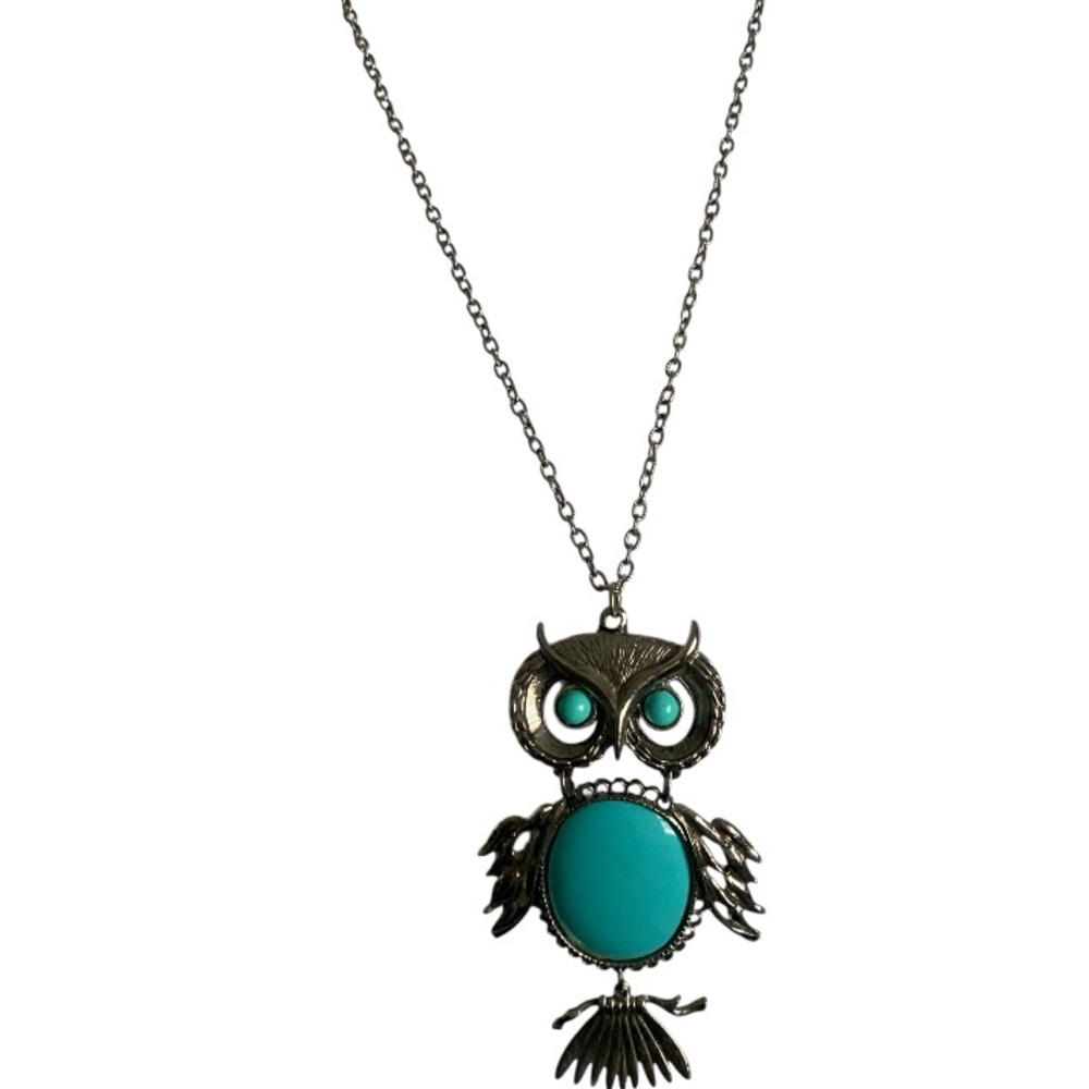 Owl necklace blue silver adjustable